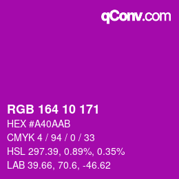 Color code: RGB 164 10 171 | qconv.com