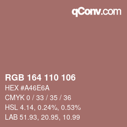 Color code: RGB 164 110 106 | qconv.com
