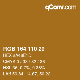Color code: RGB 164 110 29 | qconv.com