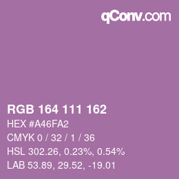 Color code: RGB 164 111 162 | qconv.com