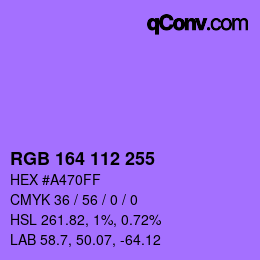 Color code: RGB 164 112 255 | qconv.com