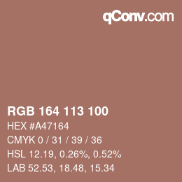 Color code: RGB 164 113 100 | qconv.com