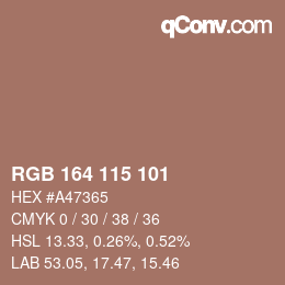 Código de color: RGB 164 115 101 | qconv.com