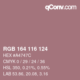 Color code: RGB 164 116 124 | qconv.com