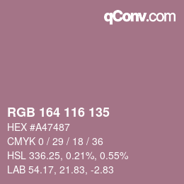 Color code: RGB 164 116 135 | qconv.com