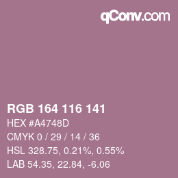 カラーコード: RGB 164 116 141 | qconv.com