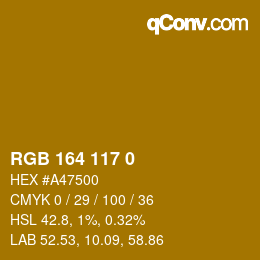 Color code: RGB 164 117 0 | qconv.com