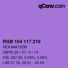 Color code: RGB 164 117 219 | qconv.com