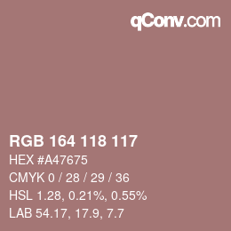 Color code: RGB 164 118 117 | qconv.com