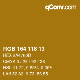Color code: RGB 164 118 13 | qconv.com