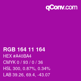 Color code: RGB 164 11 164 | qconv.com