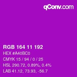 Color code: RGB 164 11 192 | qconv.com