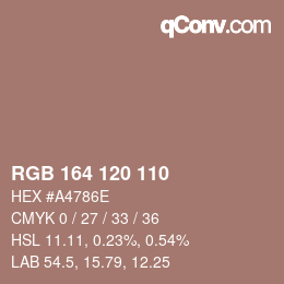 Color code: RGB 164 120 110 | qconv.com