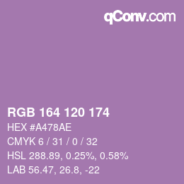 颜色代码: RGB 164 120 174 | qconv.com
