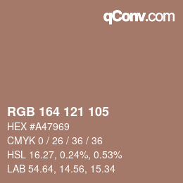 Color code: RGB 164 121 105 | qconv.com