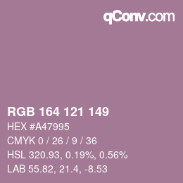 Color code: RGB 164 121 149 | qconv.com