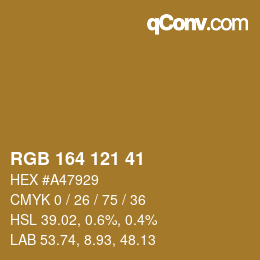 Color code: RGB 164 121 41 | qconv.com