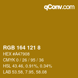 Color code: RGB 164 121 8 | qconv.com