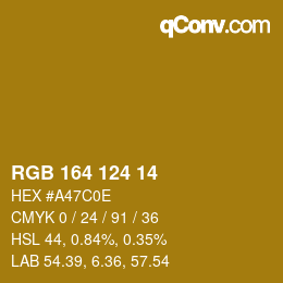 Color code: RGB 164 124 14 | qconv.com