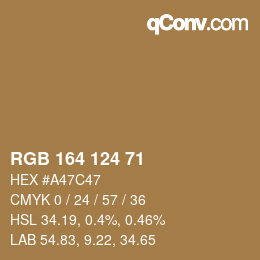 Color code: RGB 164 124 71 | qconv.com