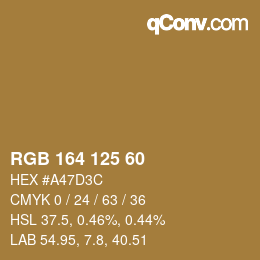 颜色代码: RGB 164 125 60 | qconv.com