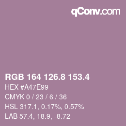 カラーコード: RGB 164 126.8 153.4 | qconv.com