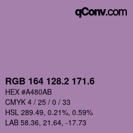 カラーコード: RGB 164 128.2 171.6 | qconv.com