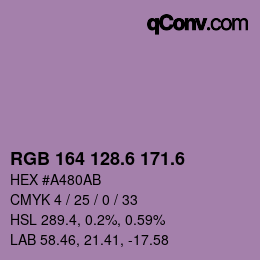 カラーコード: RGB 164 128.6 171.6 | qconv.com