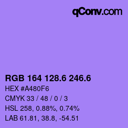 カラーコード: RGB 164 128.6 246.6 | qconv.com