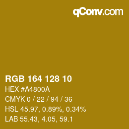 Color code: RGB 164 128 10 | qconv.com