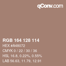 颜色代码: RGB 164 128 114 | qconv.com