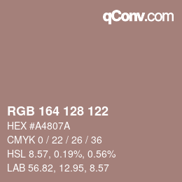 Color code: RGB 164 128 122 | qconv.com