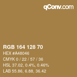Color code: RGB 164 128 70 | qconv.com