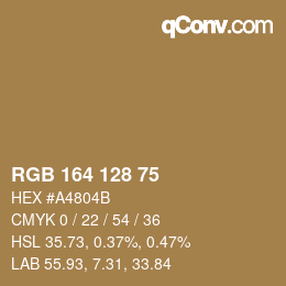 Color code: RGB 164 128 75 | qconv.com