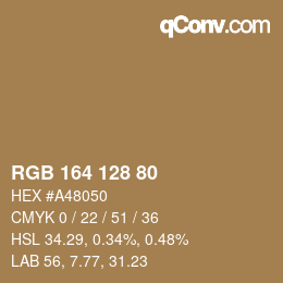 Color code: RGB 164 128 80 | qconv.com