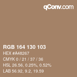 Color code: RGB 164 130 103 | qconv.com