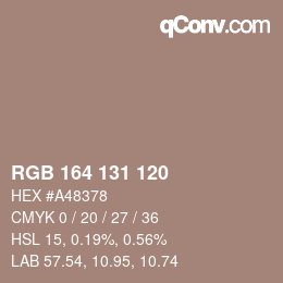 Color code: RGB 164 131 120 | qconv.com