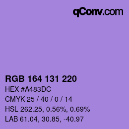 Color code: RGB 164 131 220 | qconv.com