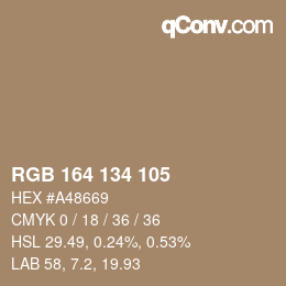 Color code: RGB 164 134 105 | qconv.com