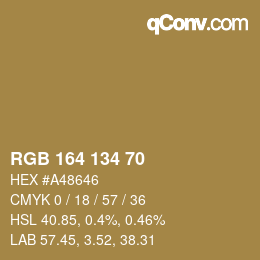 Color code: RGB 164 134 70 | qconv.com