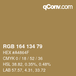 Color code: RGB 164 134 79 | qconv.com