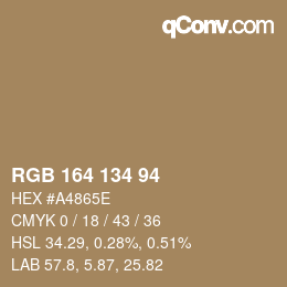 Color code: RGB 164 134 94 | qconv.com