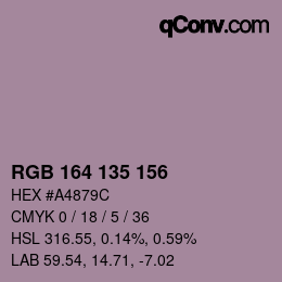 Color code: RGB 164 135 156 | qconv.com