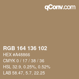 カラーコード: RGB 164 136 102 | qconv.com