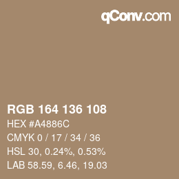 Color code: RGB 164 136 108 | qconv.com
