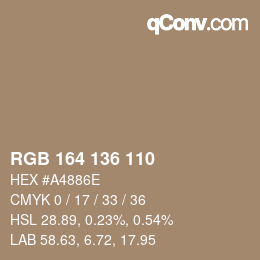 Color code: RGB 164 136 110 | qconv.com