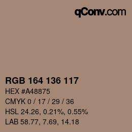 Color code: RGB 164 136 117 | qconv.com