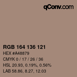 颜色代码: RGB 164 136 121 | qconv.com