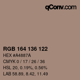 カラーコード: RGB 164 136 122 | qconv.com