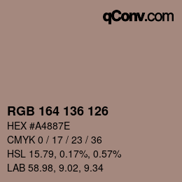 Color code: RGB 164 136 126 | qconv.com